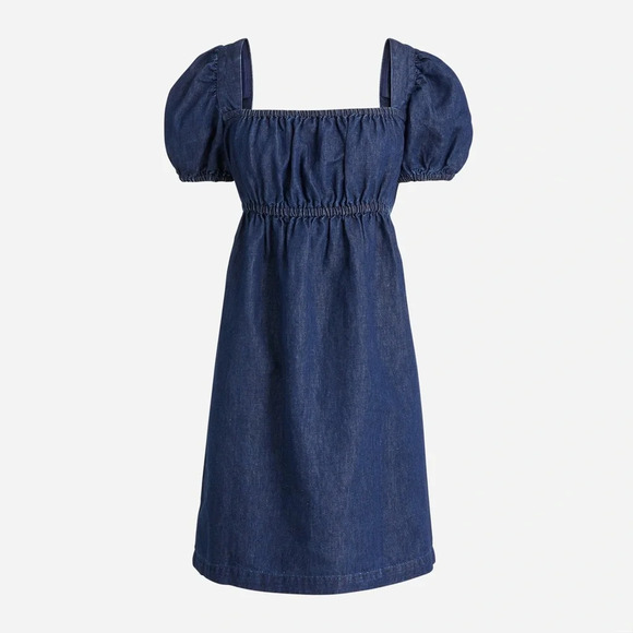 J. Crew NWT Square-neck‎ Puff Sleeve denim chambray mini dress size 8 - Picture 1 of 10
